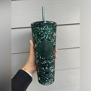 New Starbucks Spring 2026 Emerald Dark Green Jeweled Cold Venti Tumbler Cup 24oz
